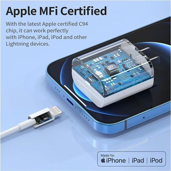 2-Pack 20W MFI Certified Fast Charger w/ 6.6Ft Cable for iphone 14 13 12 Pro Max - Picture 5 of 7